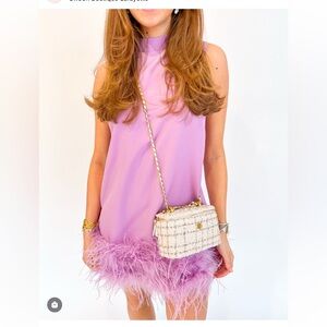 Mock Neck Mini Dress with Feather Bottom